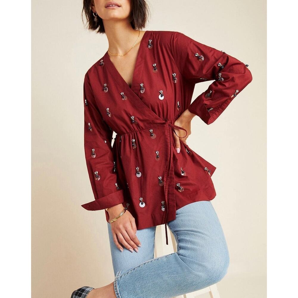 New Anthropologie Dhruv Kapoor Romana Beaded Babydoll Blouse Small